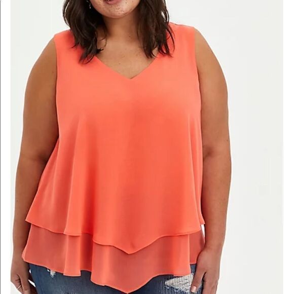 NWT TORRID DOUBLE LAYER TANK - CHIFFON CORAL SIZE 0X 12 - Picture 1 of 7